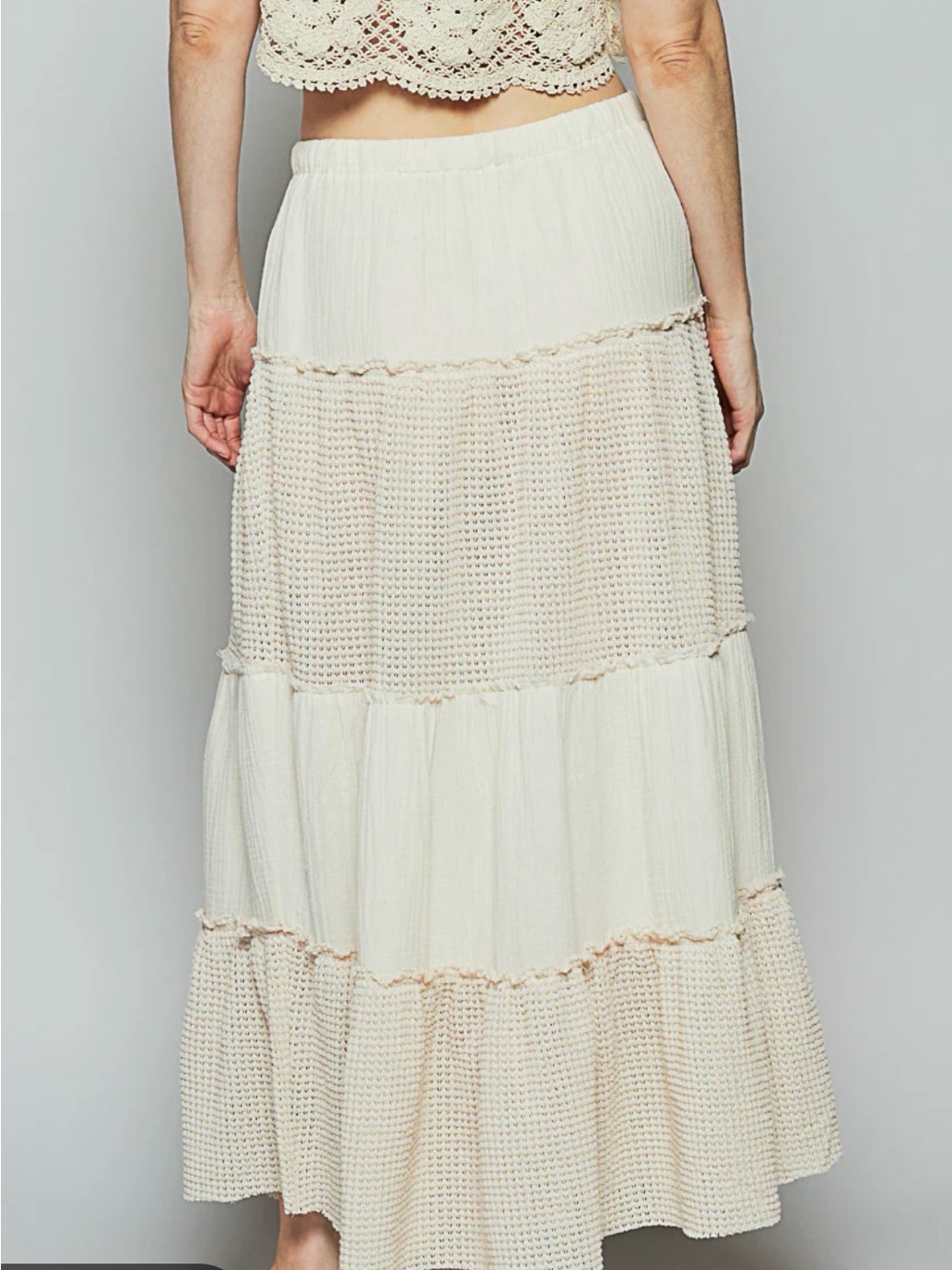 Pol Beige Tiered Maxi Skirt S